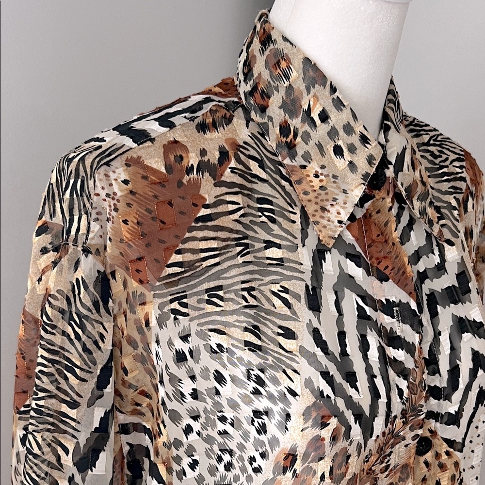 Animal Print Button-Up Blouse - Picture 2 of 4